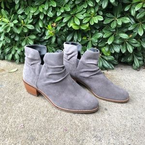 Cole Haan slouchy grey suede heeled ankle boots